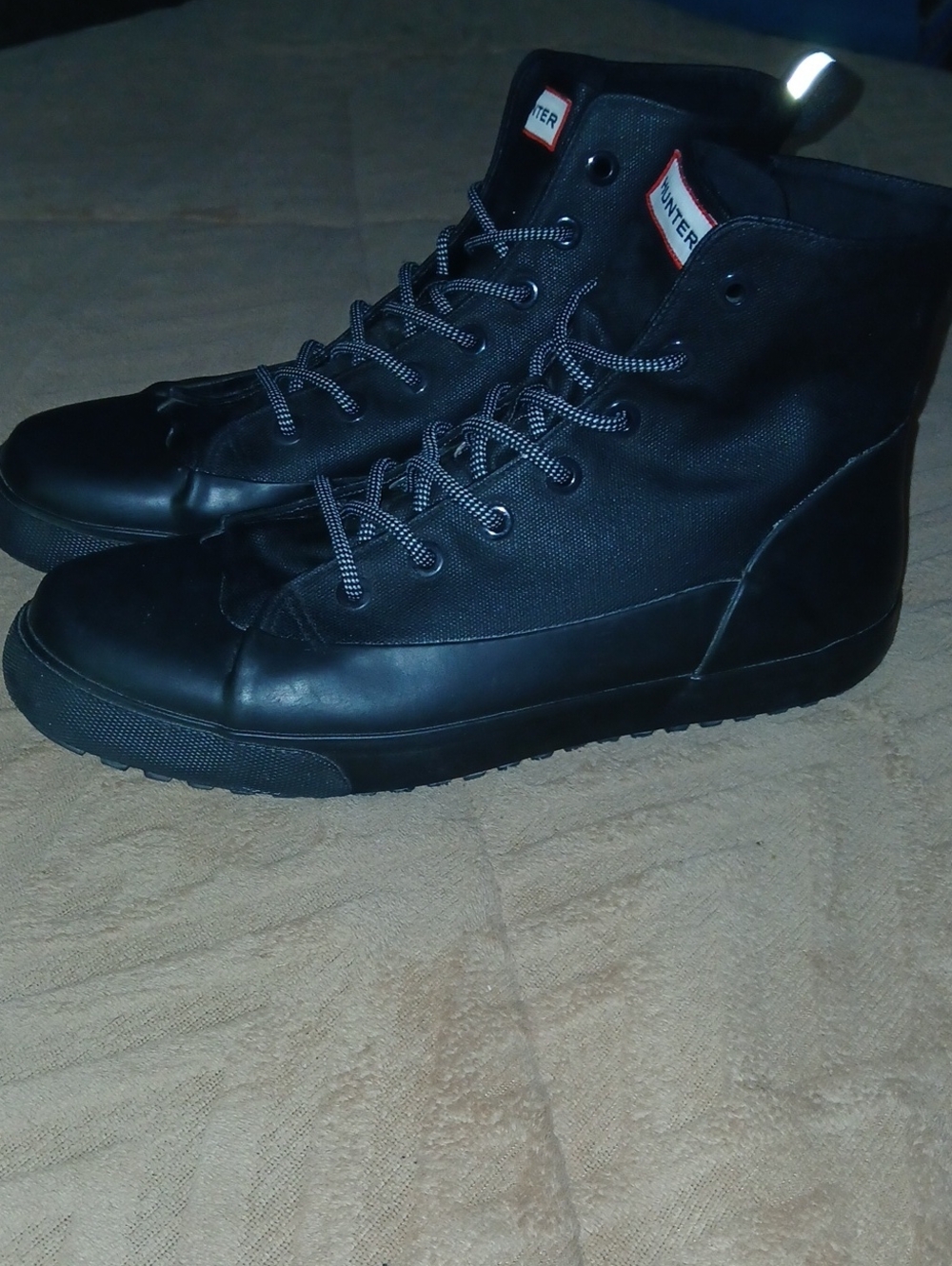 Unisex Hunter Black Wax Dipped Canvas Sneaker Boots Sz: M12, W14